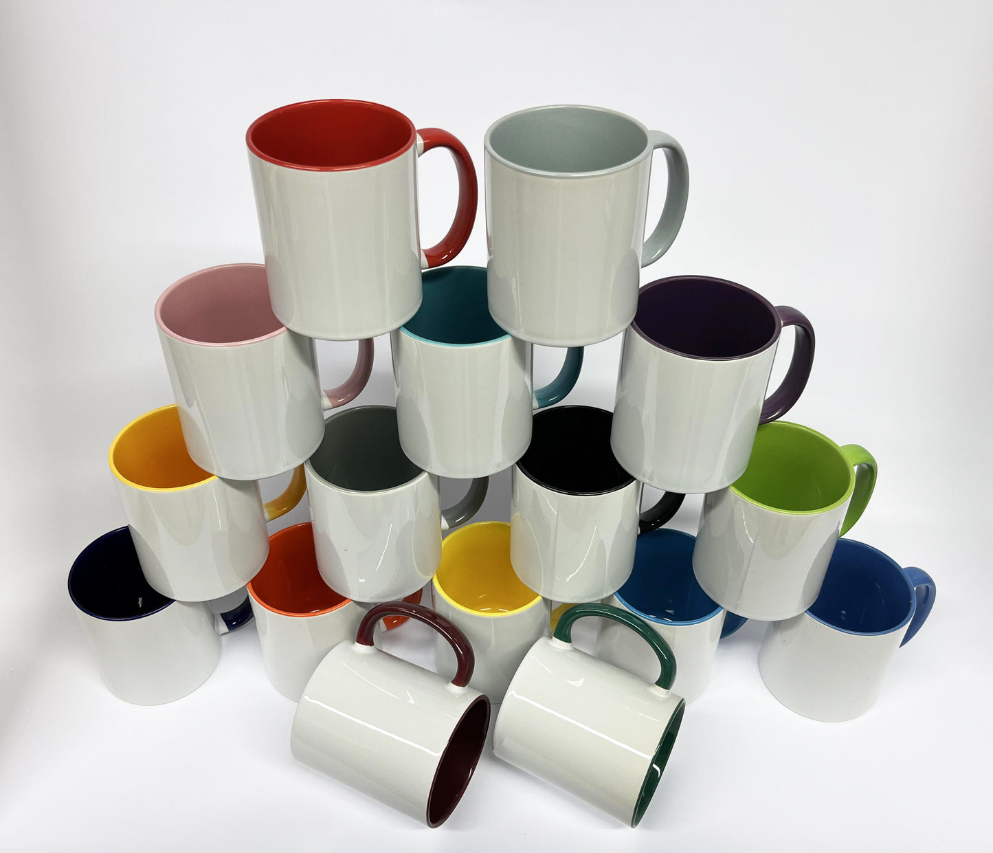 12 Farbige Tassen, Innseite/Griff, 17 Farben, bedruckt (Stk. 5,91 €)