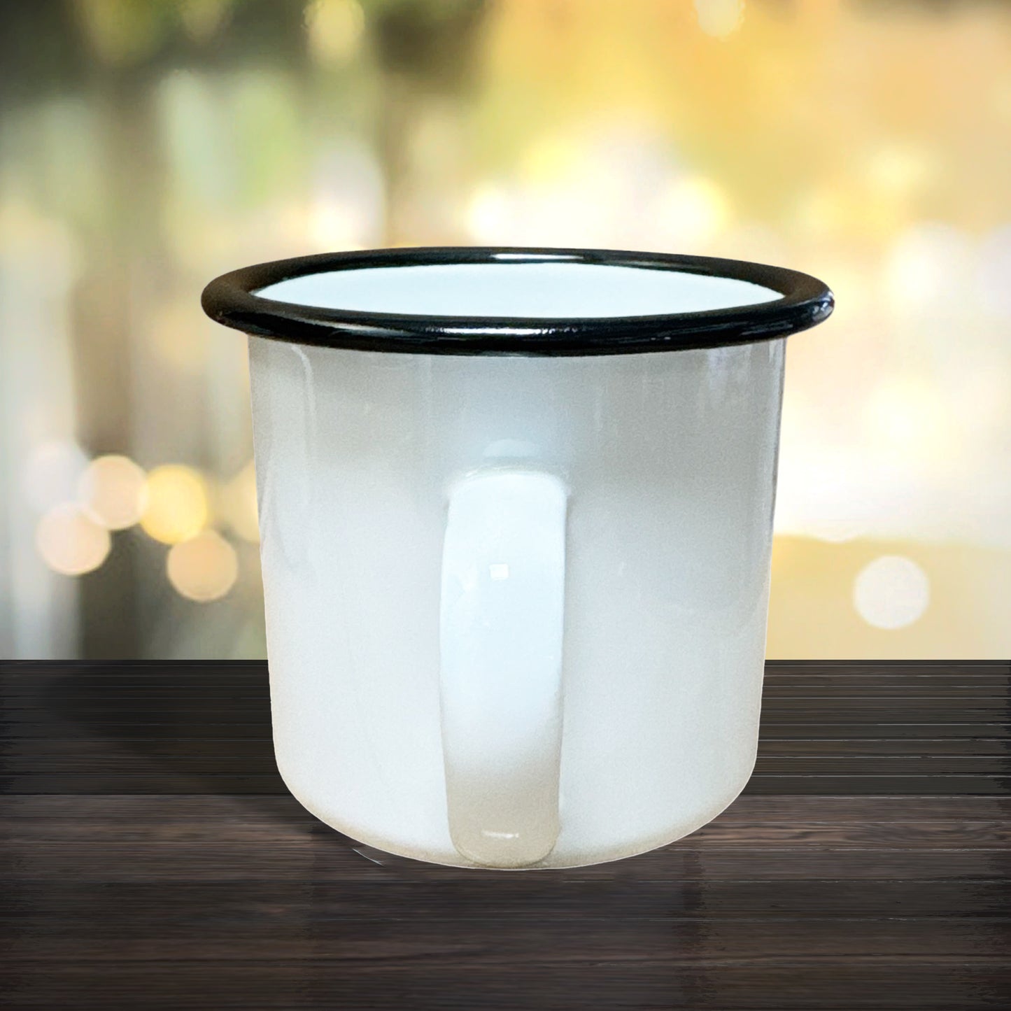 Emailletasse mit schwarzem Rand 300 ml
