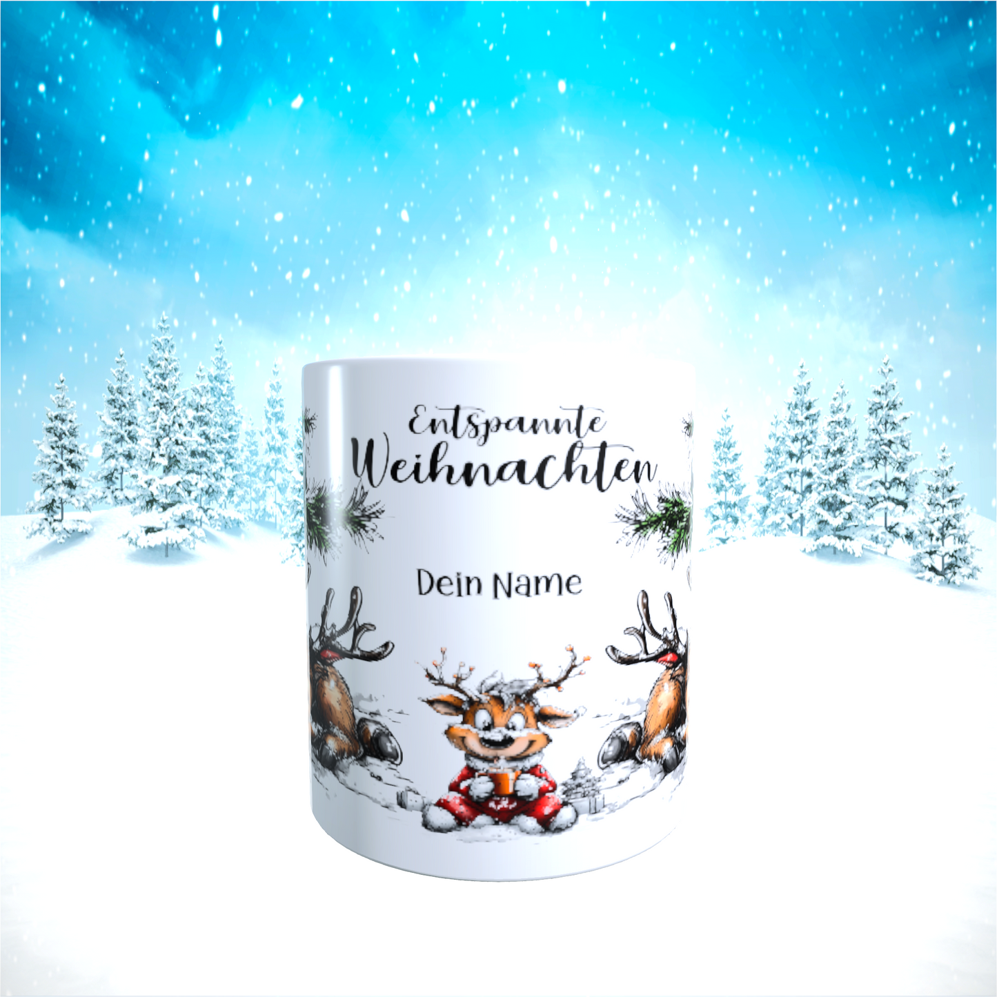 Tasse "Entspannte Weihnachten – Schlafende Rentiere"