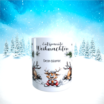 Tasse "Entspannte Weihnachten – Schlafende Rentiere"