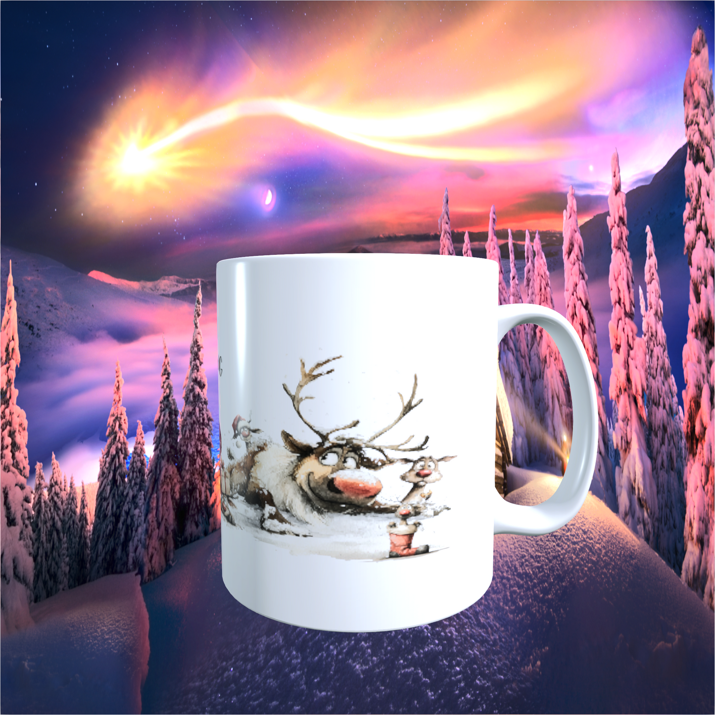 Tasse "Schöne Bescherung – Lustige Rentiere"