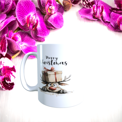 Tasse "Entspannte Weihnachten – Rentier mit Geschenk"