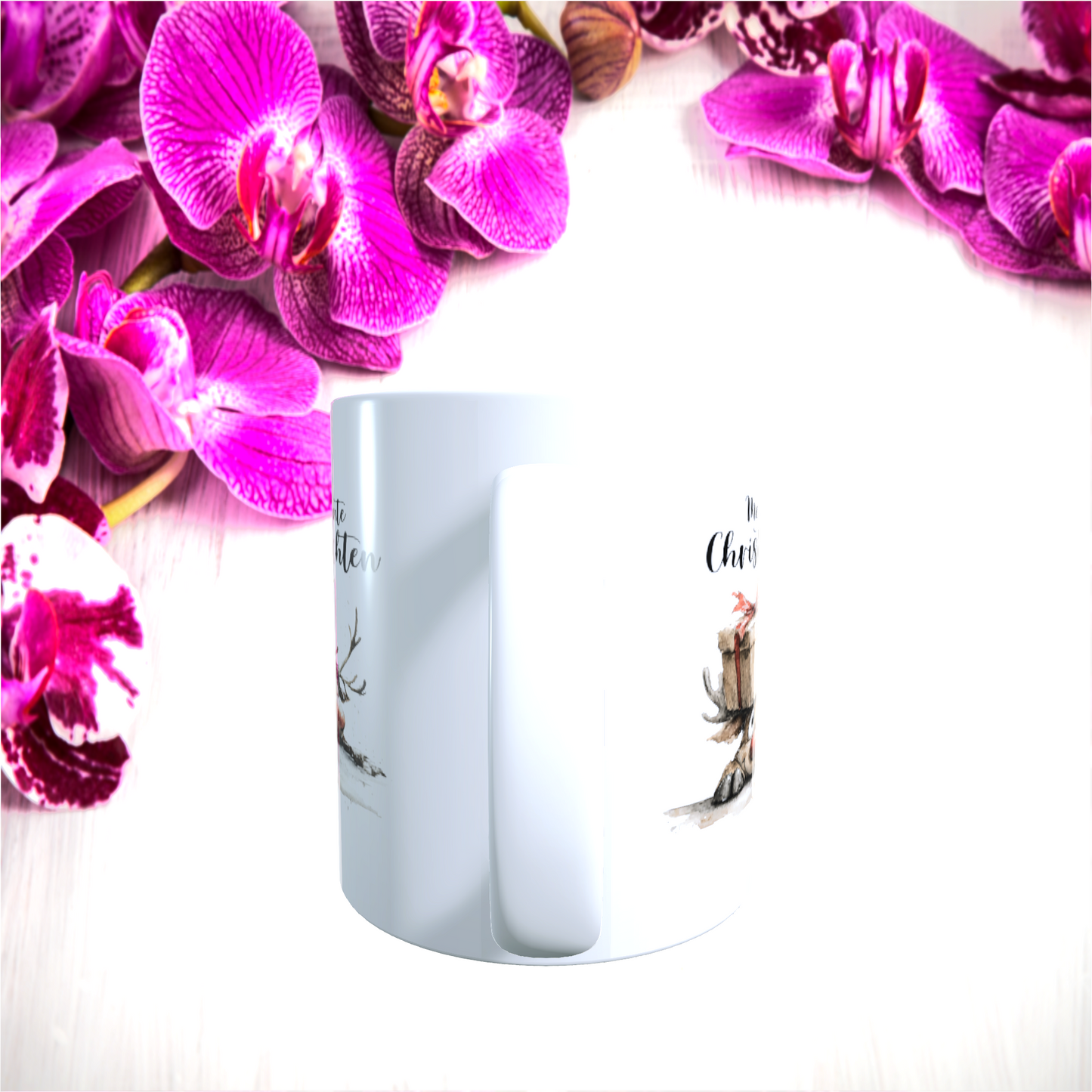 Tasse "Entspannte Weihnachten – Rentier mit Geschenk"