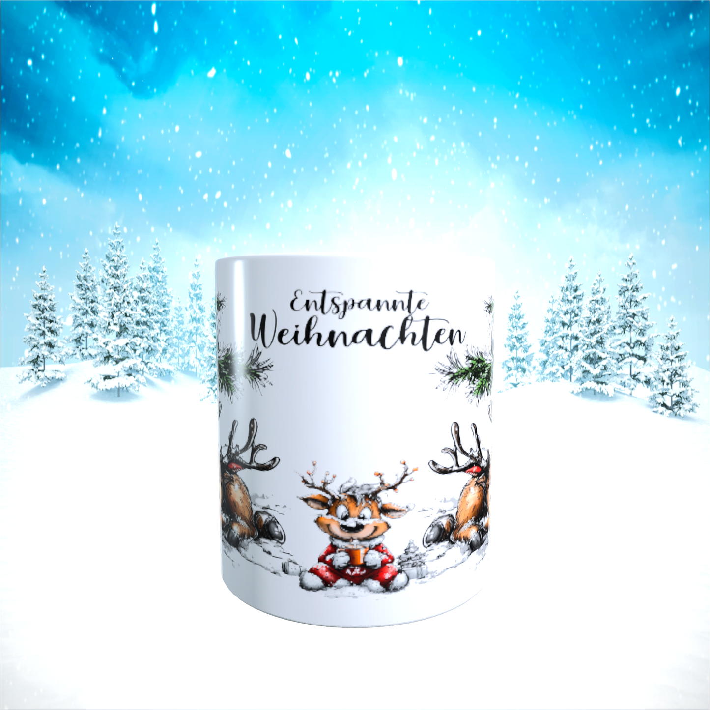 Tasse "Entspannte Weihnachten – Schlafende Rentiere"