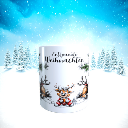 Tasse "Entspannte Weihnachten – Schlafende Rentiere"
