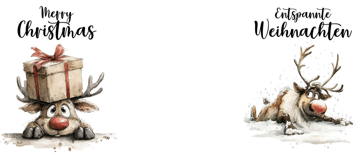 Tasse "Entspannte Weihnachten – Rentier mit Geschenk"