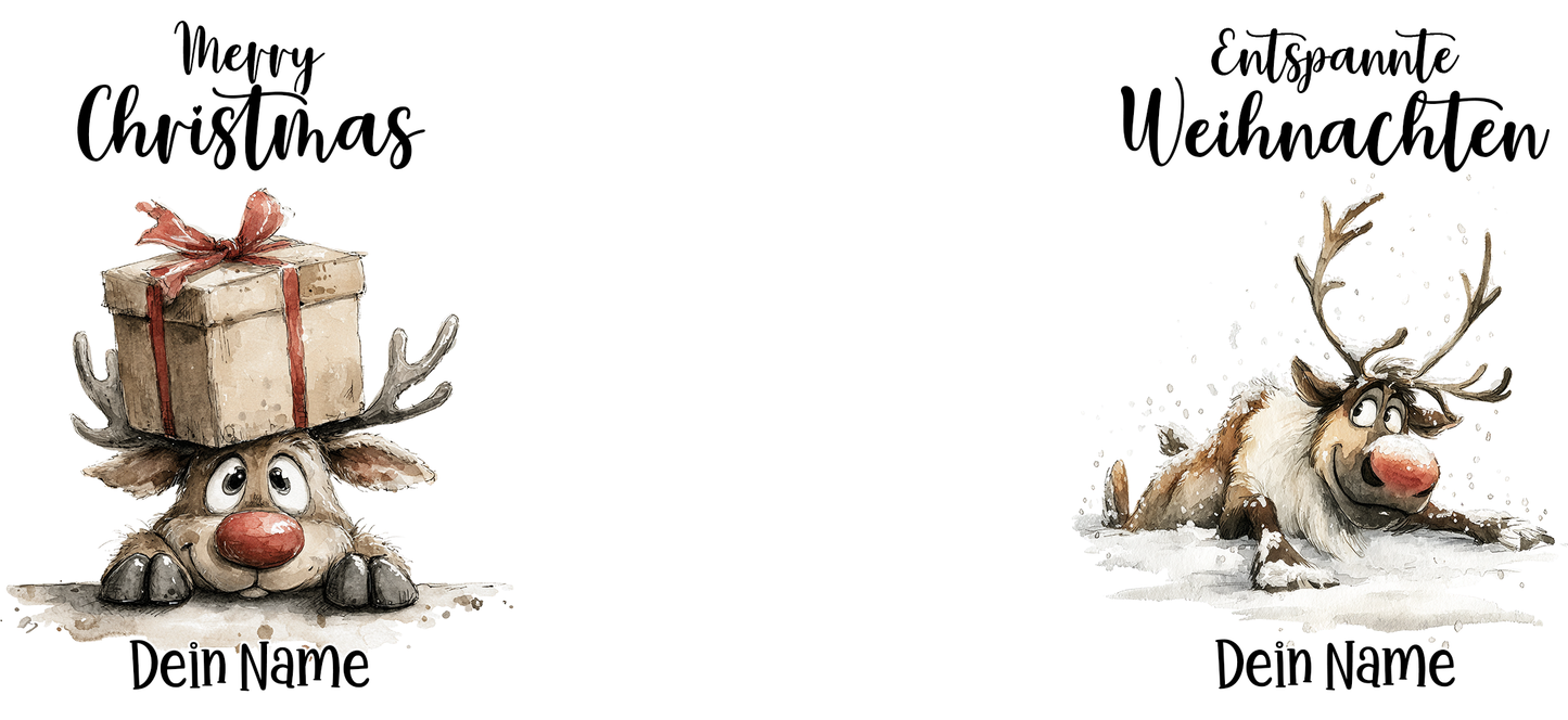 Tasse "Entspannte Weihnachten – Rentier mit Geschenk"