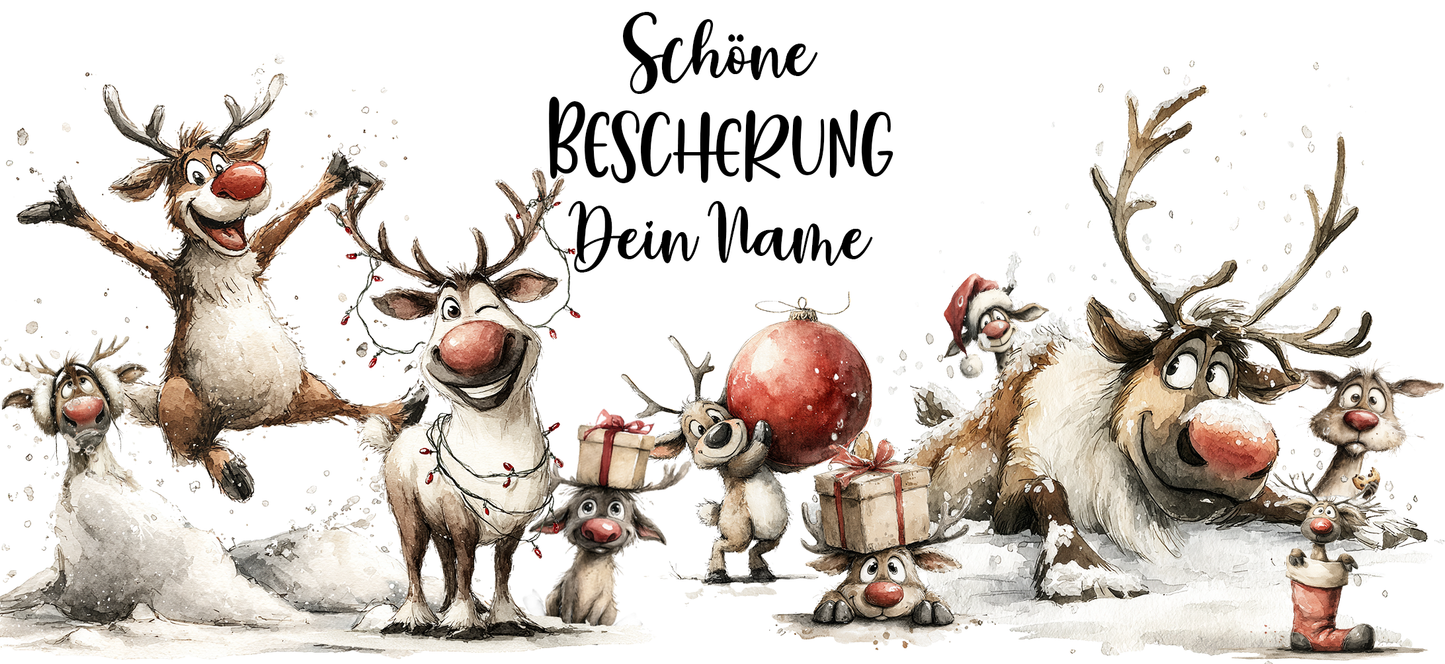 Tasse "Schöne Bescherung – Lustige Rentiere"