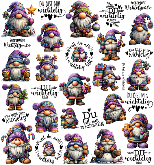 Weihnachten Gnome bunt und Sprüche (UV-DTF Sticker)