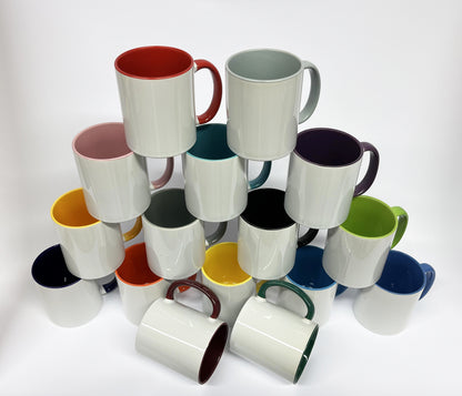 12 Farbige Tassen, Innseite/Griff, 17 Farben, bedruckt (Stk. 5,91 €)