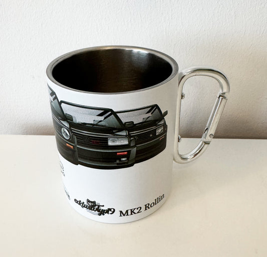 MK2 Charity Stahltasse – Vintage-Look mit Karabiner